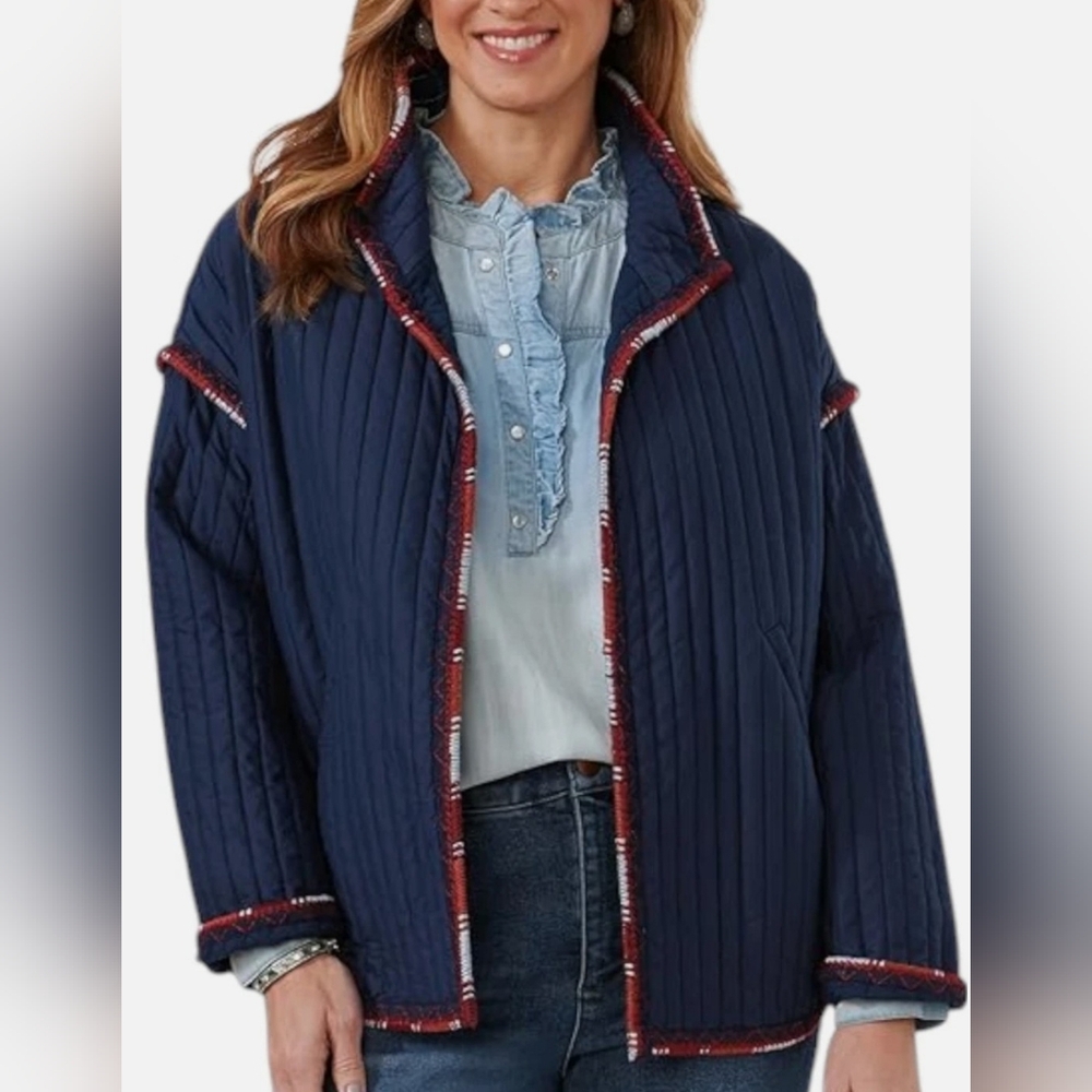 Democracy Navy Puffer Jacket with‎ Red Accent Size Large